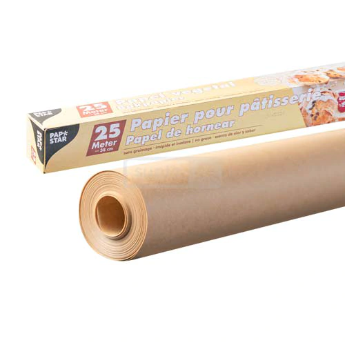 ყავისფერი პერგამენტი კალკა - გამოსაცხობი ქაღალდის რულონი 38სმ/25მ